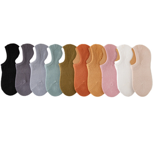 Women's Non-Slip Invisible Socks with Anti-Slip and Non-Slip Design, Spring and Summer Plain Cotton Low Cut Ankle Socks for Girls, Fashion Ins Style
