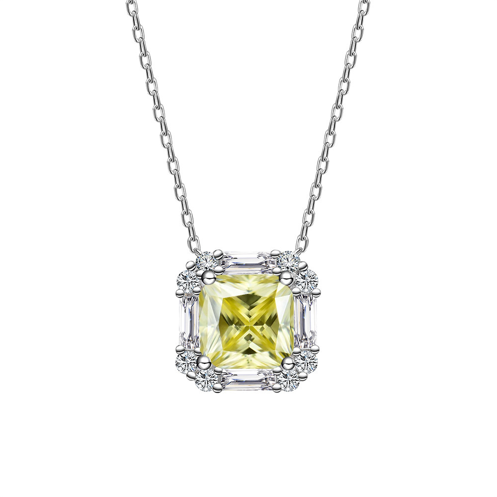 2 quilates princesa Fang colgante de piedra de moissanita nuevo collar de piedra de moissanita colorida cadena de clavícula Europa y América Amazon al por mayor