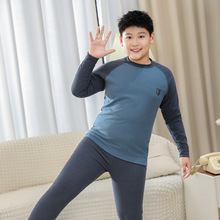 A25秋冬胖童双面磨毛打底内衣套装男童女童加肥加大弹力家居服