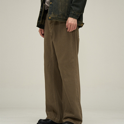 Vintage American Carmel Coffee Color Loose Men's Cool Streetwear Leisure Cleanfit Pants Couple