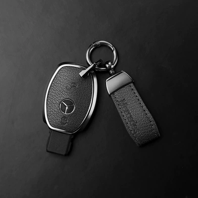 Car key bag – Leather, High-End Shell - mercedes-benz-c-class-2-button-key-fob-original-emblem-pendant-deep-black