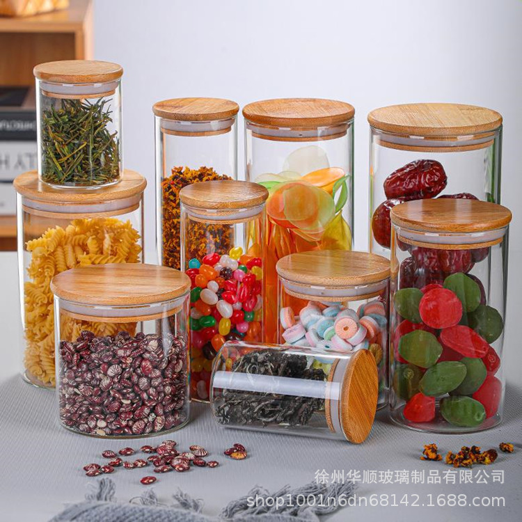 干果杂粮茶叶零食玻璃密封罐储物罐竹盖透明高硼硅玻璃罐