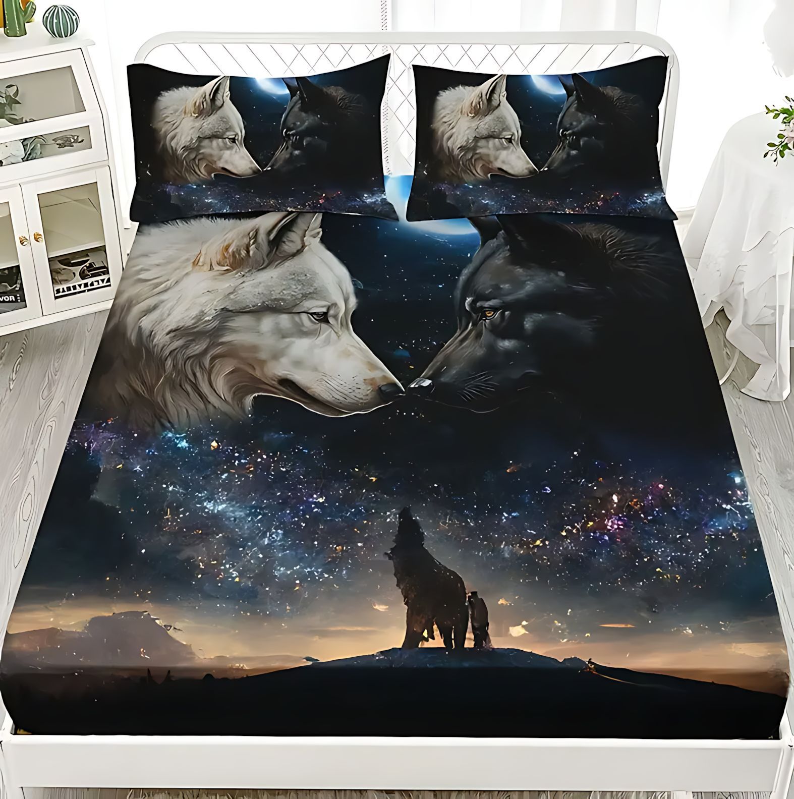 TEMU / JIT Transfronterizo Wolf Dreamcatcher Cama 3D impresión digital camisa colchón kit de ropa de cama se puede diseñar