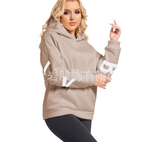  Amazon New Cross-border European and American Fashion Printed Women's Clothes Thickening Multi-purpose Long-sleeved Loose Hooded Sweatshirt 
