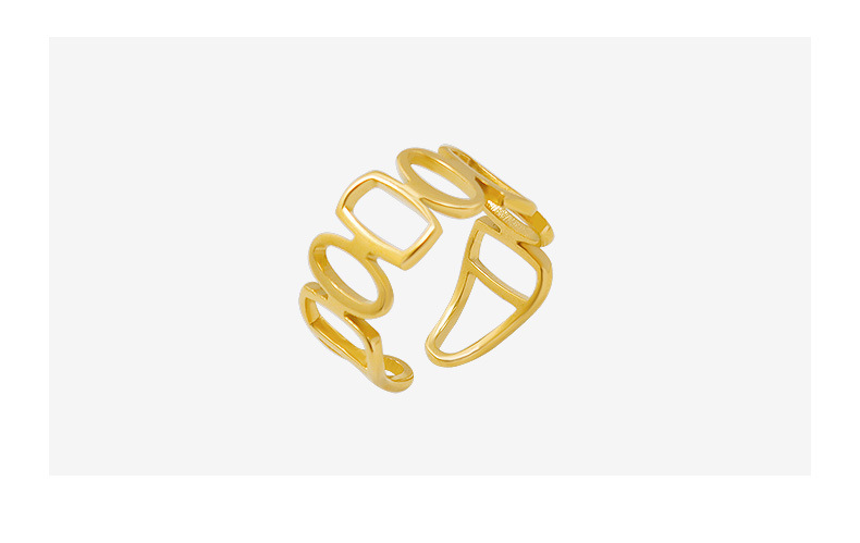 Europäische Und Amerikanische Ins Mode Hohle Geometrische Spleiß Öffnung Design Ring Ring Titan Stahl Beschichtet 18 Echte Gold Ring Schmuck display picture 2