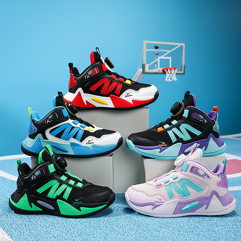 Boys' Basketball Shoes 2025 Autumn New Shock Absorbing Children's Student Sports Shoes Medium and Large Children's Knob Basketball Shoes Girls
