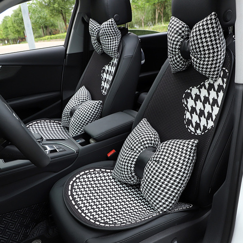 Houndstooth Bear Car Seat Cushion Summer Ice Silk Car Seat Comfortable Cool Cushion Cute Car Seat Cushion Supplies