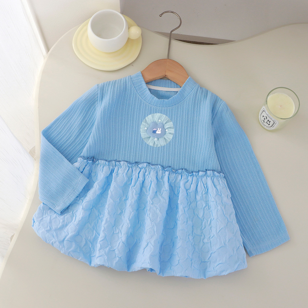 2026 vestido de punto de niña nuevo estilo extranjero fondo niño mangas largas princesa vestido de punto corto