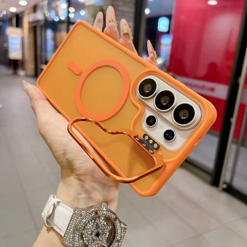 Cross-border applicable Samsung S26Ultra skin-feel matte magnetic phone case S25Plus lens stand anti-drop S24