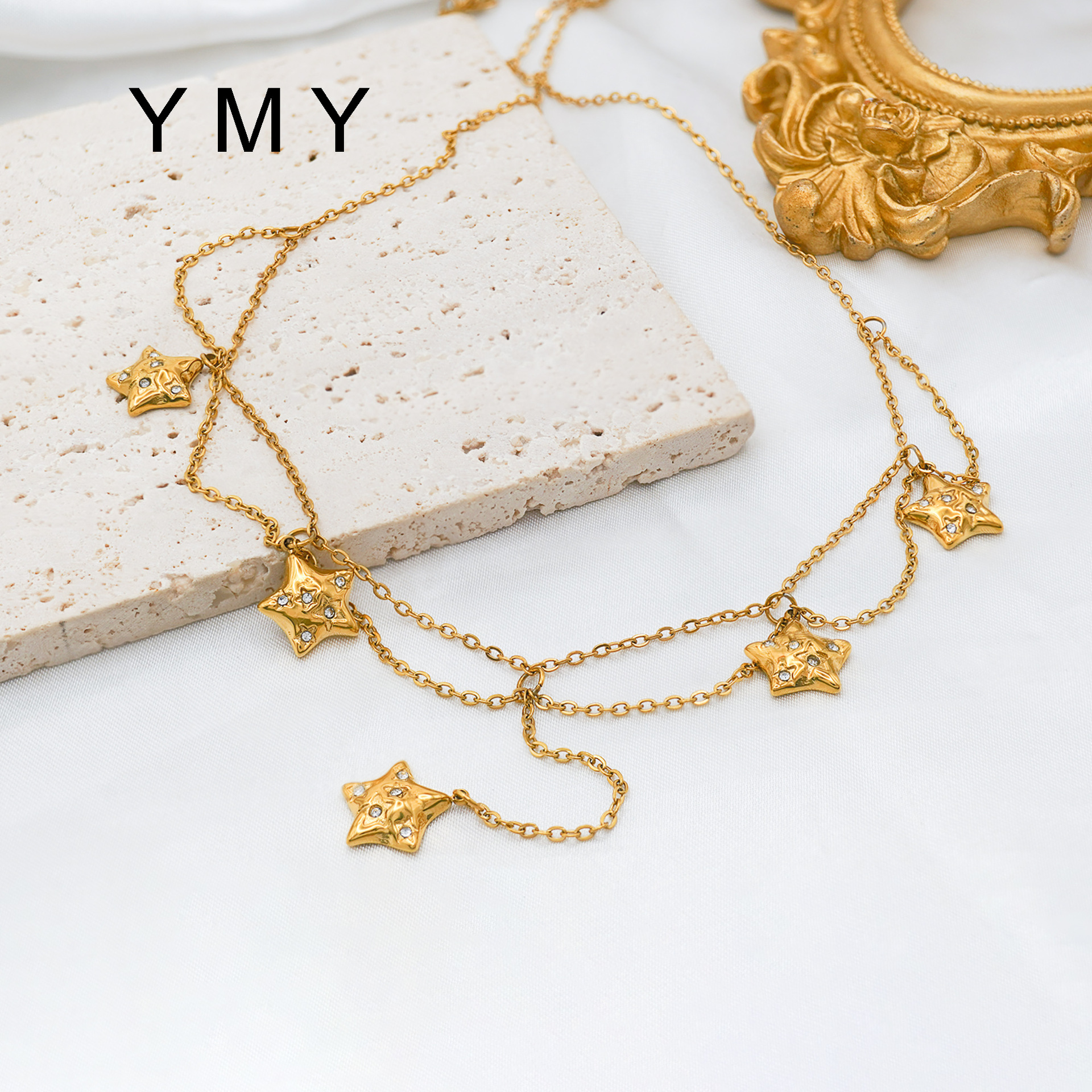 Joyería Al Por Mayor Elegante Estilo Clásico Estrella Acero Titanio Enchapado Collar Colgante Cadena Portacables display picture 3