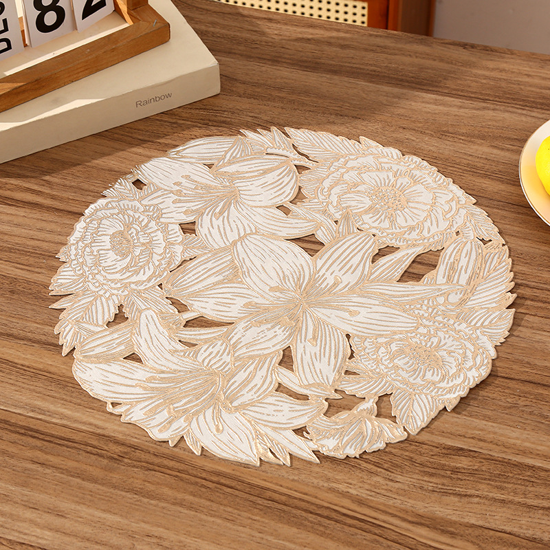 Transfronterizo romántico redondo francés almohadilla de PVC creativa diseño floral simple almohadilla de aislamiento térmico almohadilla impermeable de restaurante ligera