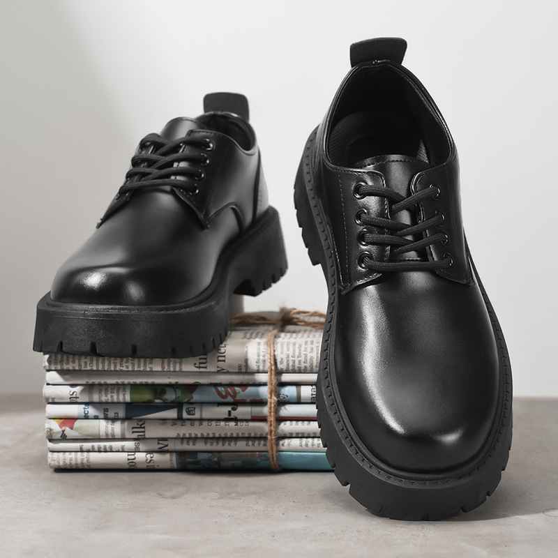 2026 Spring and Summer New Men's Business Waterproof Black Leather Shoes Chef Shoes Men's Korean Style Versatile Thick-Soled Work Shoes 2026 Spring and Summer New Men's Business Waterproof Black Leather Shoes Chef Shoes Men's Korean Style Versatile Thick-Soled Work Shoes