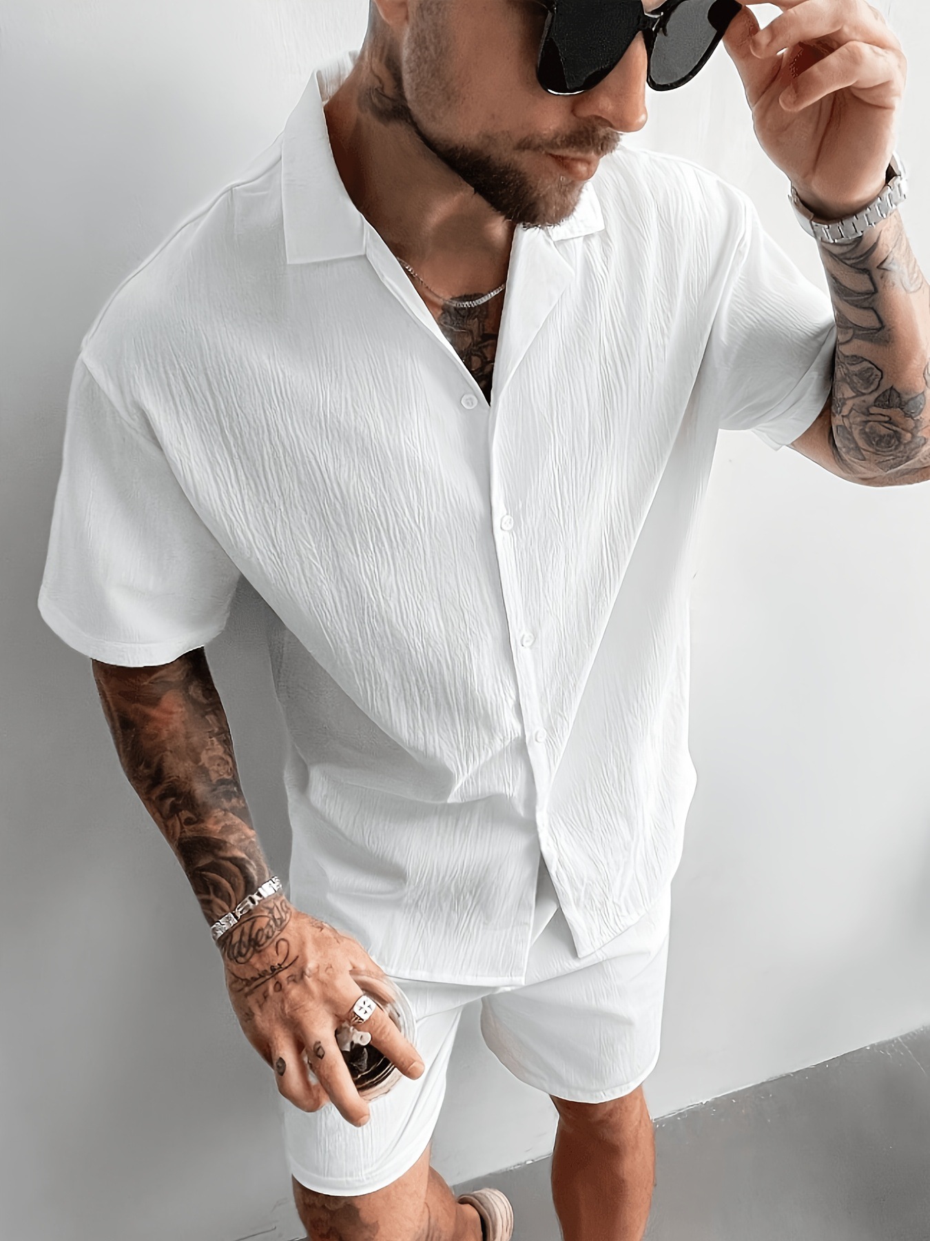 Herren Kurzarm Freizeithemd Aus Leinenimitat Leichtes Sommertop_voghion.com