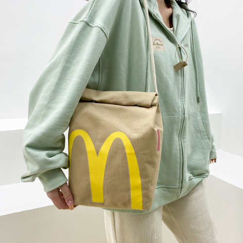 McDonald's School Bag Paper Bag Printed Lunch Box Bucket Bag Personalized Student School Bag Casual Bundle Pocket Shoulder Bag