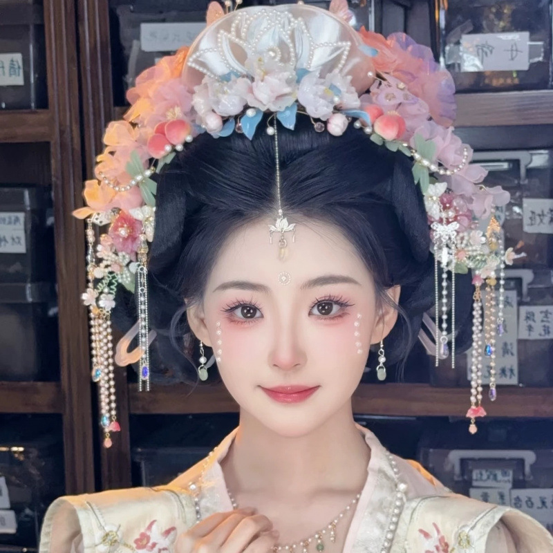 新款汉服配饰发冠仙气宋制3D打印头饰簪花头冠古风写真花神发饰女|undefined