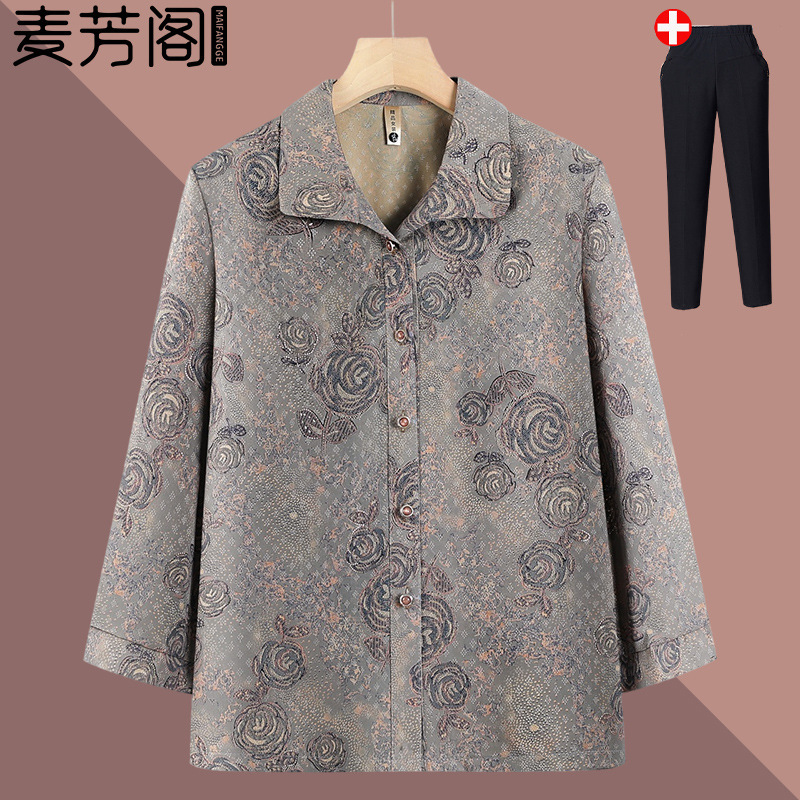 中老年人秋装宽松衬衫女2025新款奶奶秋季开衫衬衣60岁70妈妈上衣|undefined