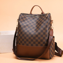 高颜值格子防盗女士双肩包2023新款大容量三用背包女百搭轻便包包