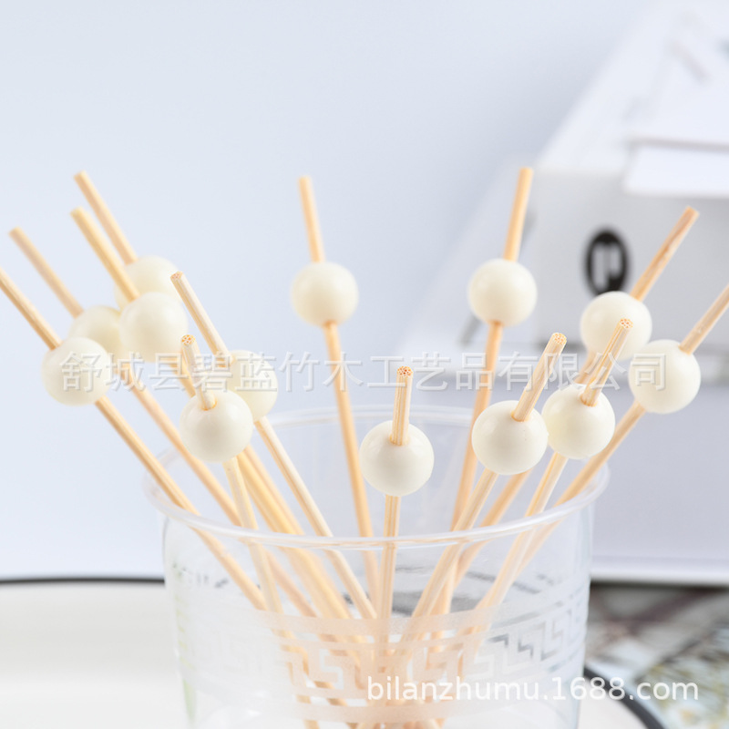 Cuentas blancas desechables horquilla de fruta bocadillos de fruta palillos de dientes artísticos palillos de bambú fabricantes