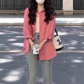 胖mm秋季薄款防晒开衫大码外套女慵懒设计感小众宽松纯棉长袖衬衫