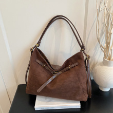 跨境托特包深色系复古麂皮绒斜挎通勤大包大容量多背法单肩包批发