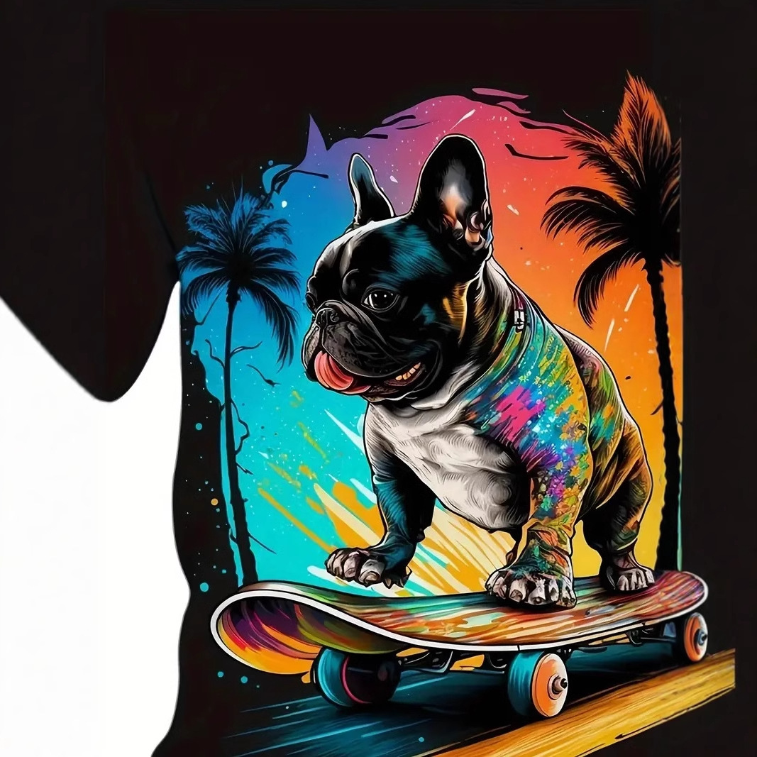 Playa Colorful Graffiti Skateboarding Dog 3D Printed Hombres Street Fashion Amplio hombro recto manga corta cuello redondo camiseta
