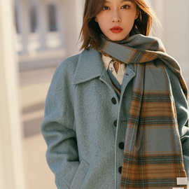 韩国设计师格子仿羊绒围巾女白百何同款冬季时尚流苏保暖围脖男潮