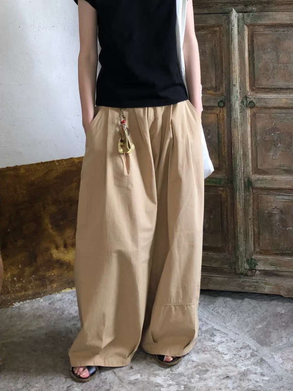 压褶高腰垂感休闲直筒裤女款春秋季韩系宽松藏青色阔腿百搭弯刀裤|undefined