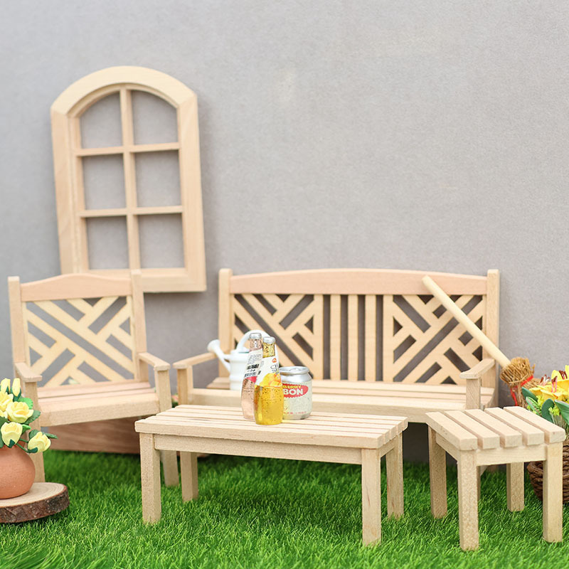 1:12 doll house mini furniture model outdoor garden 4-piece set wooden beach chair plain blank can be DIY colored