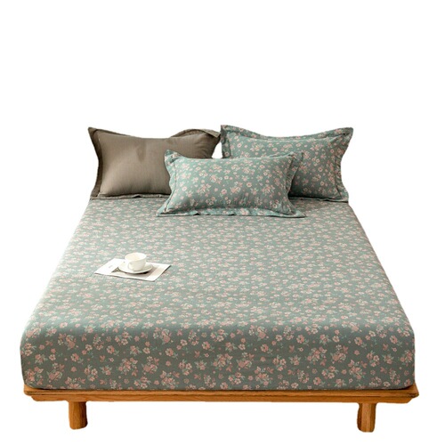 Pure cotton yarn-dyed jacquard double-layer gauze fitted sheet single product cotton gauze mattress protector bed cover bed cover single bedding product