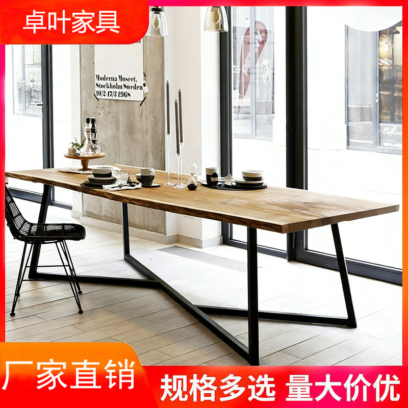 American Style Solid Wood Iron Conference Table Long Table Modern Minimalist Training Negotiation Table and Chair Industrial Style Loft Desk