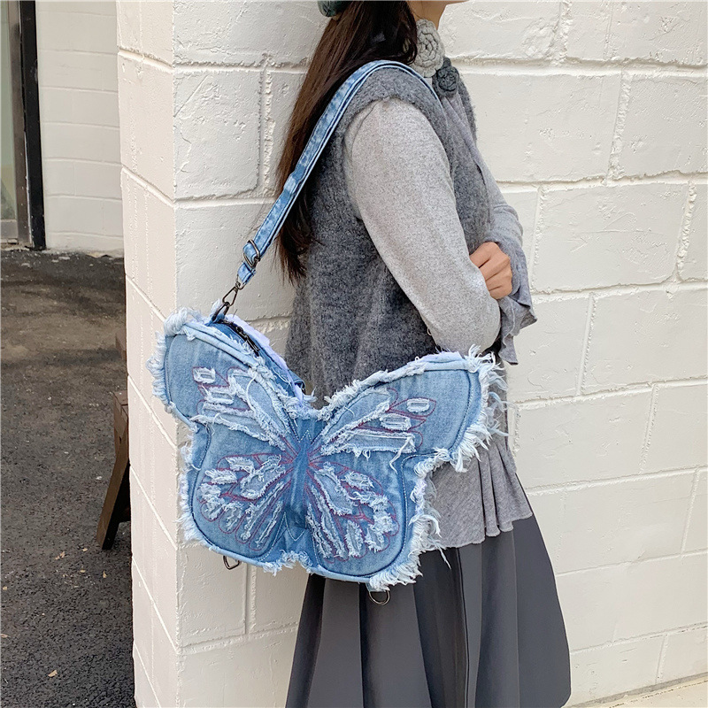 Bolsas de vaqueros de gran capacidad para niños y niñas lindas mariposas pequeñas bolsas de mochila para bebés 2025 nuevas bolsas de comercio exterior para niños