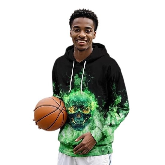 2024 Venta caliente Hellfire Skull 3D Impresión digital Sudadera con capucha suelta casual para hombre Sudadera con capucha