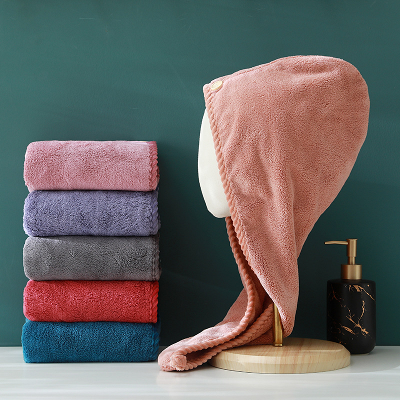 Manufacturer wholesale microfiber coral velvet dry hair cap, thickened water-absorbent and quick-drying new style women's head towel shower cap
