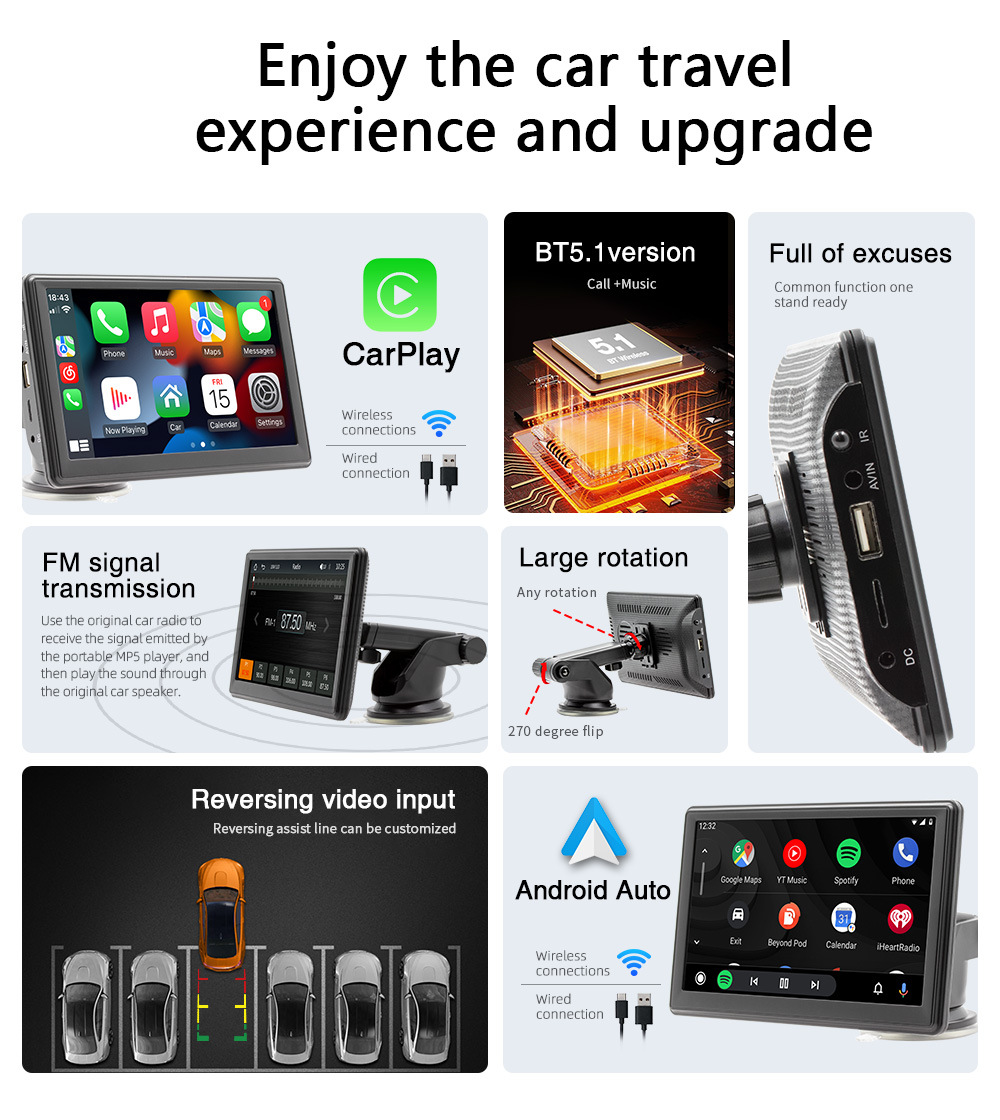Cross-Border Source 7inch Portable Wireless Carplay Bluetooth Car Mp5 Player Radio Card-Inserting Main Unit