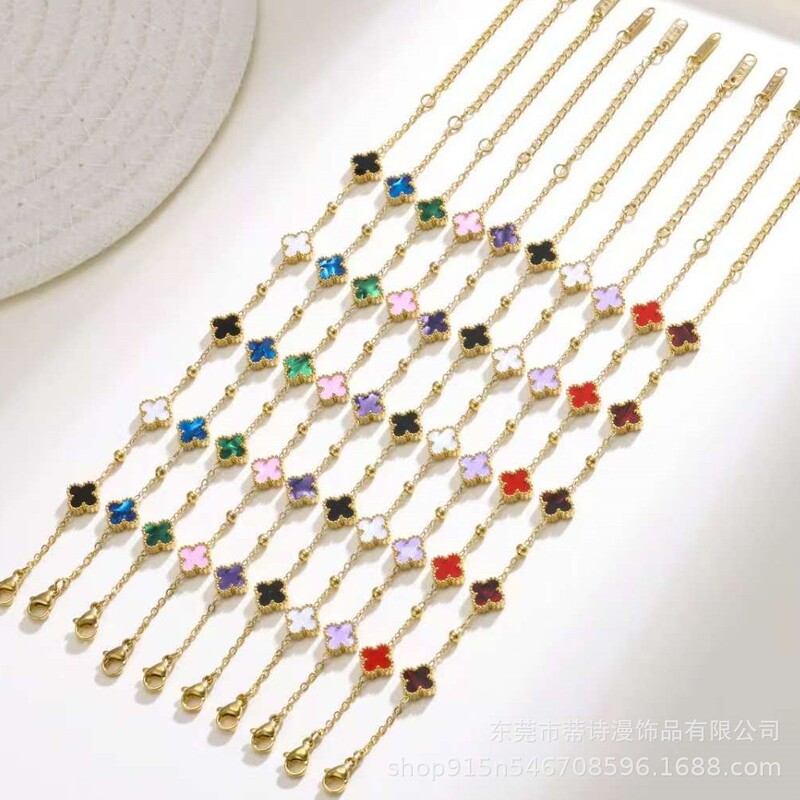 9mm Titanium Steel Four-Leaf Clover Bracelet Shell Four-Leaf Clover Versatile Bracelet Non-Fading Ins Clover Bracelet