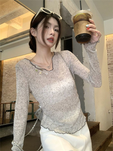 Women's Long Sleeve T-Shirt Autumn/Winter New Design Transparent Sun Protection Cover-Up Shirt Slimming Fashion Sister Style Top for Outwear