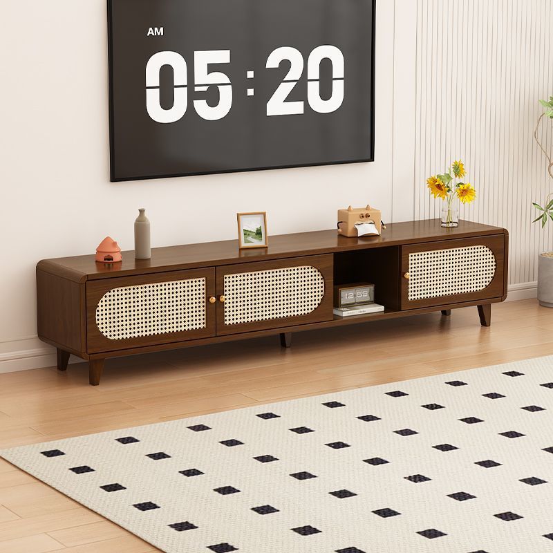 Modern Simple Rattan Tv Cabinet Living Room Home Floor Cabinet Chinese Style Small Apartment Video Cabinet Walnut Wood Color