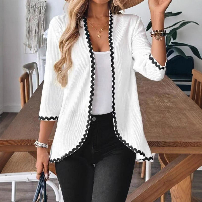 2025 European and American Cross-Border Women's Three-Dimensional Lace Decoration White Three-Quarter Sleeve Spring and Summer Cardigan Jacket