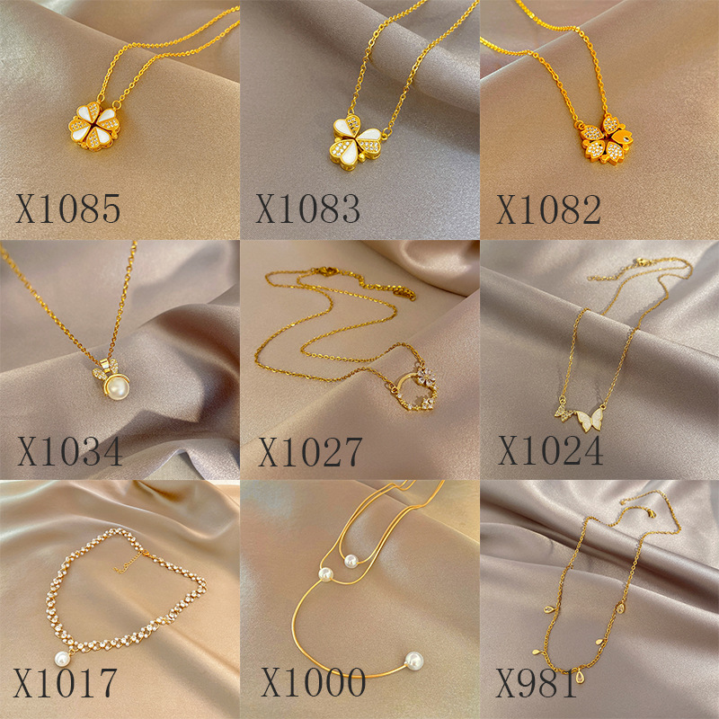 7g Weight Rhinestones Inlay Material Pendant Necklace Classification Fashion Flower Butterfly Titanium Steel Copper Pearl Plating Inlay Rhinestones Pendant Necklace 1 Piece