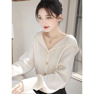 白色连帽软糯针织开衫毛衣女装秋季慵懒风宽松休闲超好看外套上衣