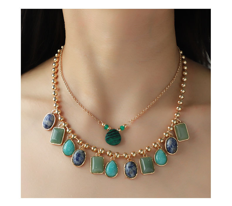 Estilo Simple Estilo Clásico Geométrico Aleación Turquesa Embutido Turquesa Mujeres Collares En Capas display picture 2