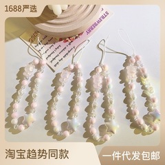 Sweet ins pink bead chain key pendant universal mobile phone case ccd camera convenient anti-lost mobile phone lanyard