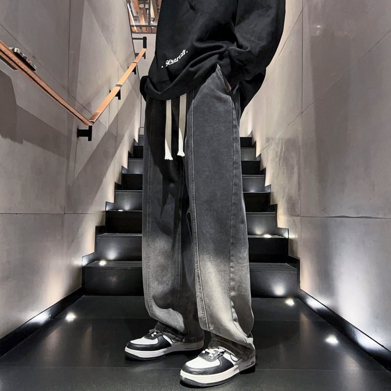 Una marca de moda de Hong Kong jeans para hombres otoño y invierno nuevos pantalones de pierna ancha gradiente al por mayor jeans para hombres