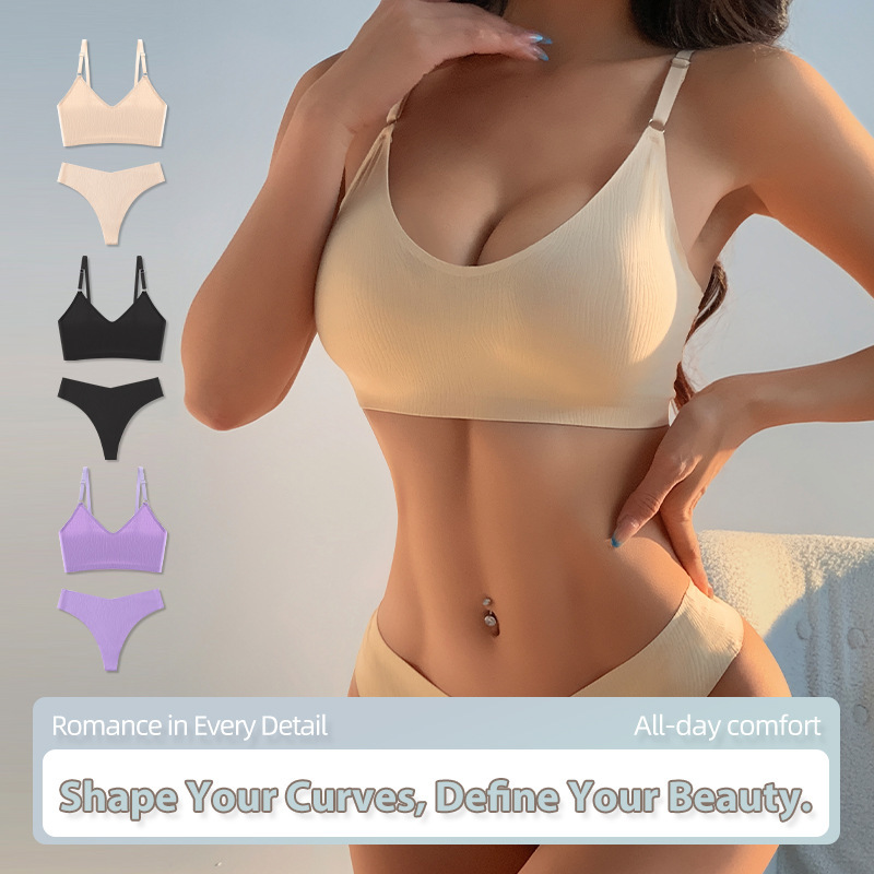 Amazon's Hottest Sexy Underwear Set Without Rims European and American Style Large Backless Yoga Sports Bra Set