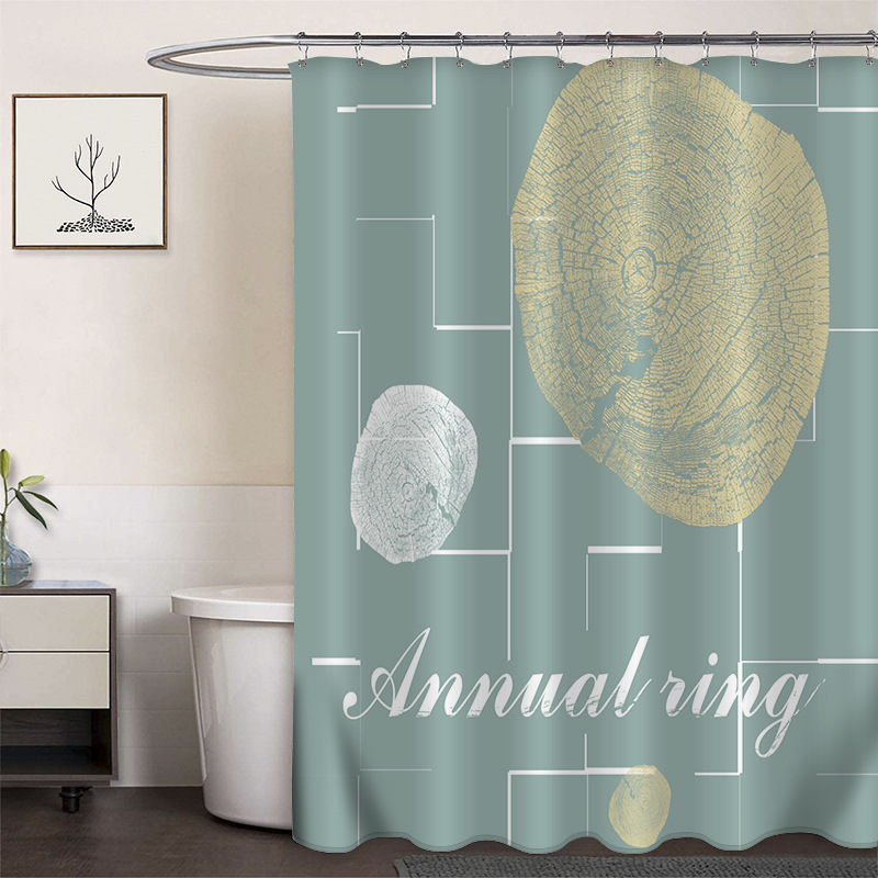 Cortina de ducha de poliéster impresa con hebilla de cortina de ducha de plástico baño cuarto de baño cortina de partición impermeable a prueba de moho