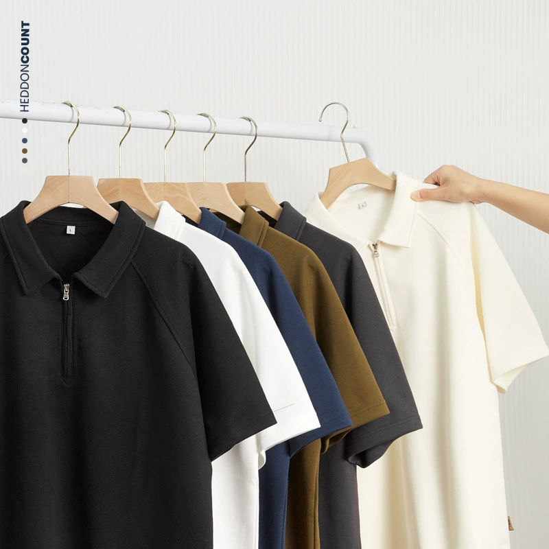 Penguo Men новый топ дышащий 220g жемчужный хлопок легкий и экстравагантный высокий смысл полузастежки-молнии с короткими рукавами футболка POLO рубашка