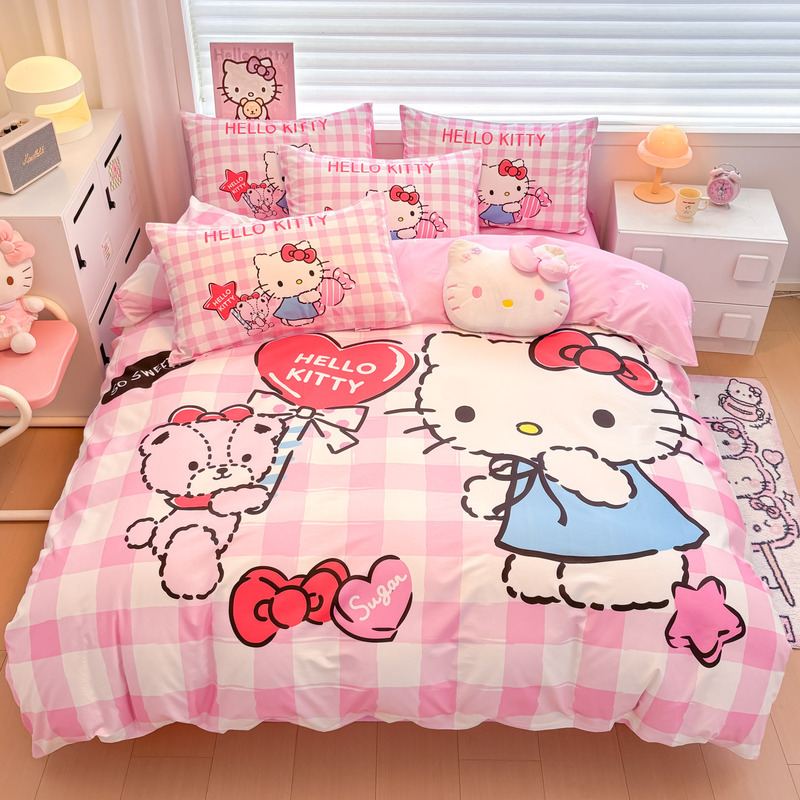 HelloKitty large edition digital printing cotton four-piece cartoon Sanrio bed hat bed sheet quilt cover wholesale
