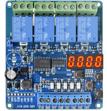 四路多功能继电器8-36v延时/自锁/循环/定时/联动/控制模块PLC