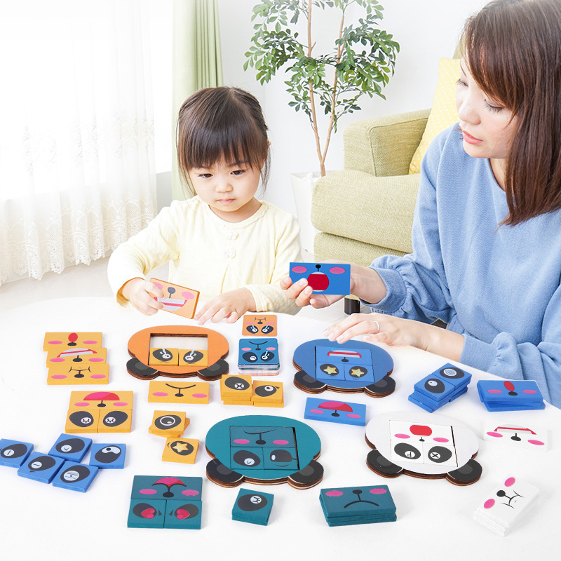 Educación temprana para niños Panda expresión facial cara cambiante bloques de construcción rompecabezas tridimensional bloques de construcción batalla cubo a juego juguetes de madera image 4