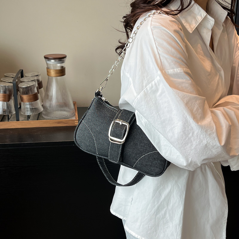 Borsa a spalla in denim premium da donna, borsa a tracolla moda_voghion.com